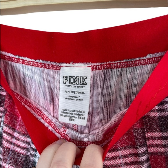 Christmas VS PINK red plaid pajamas with rose gold spell out logo size small - Picture 10 of 14